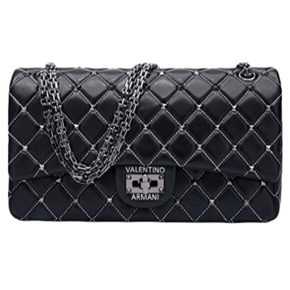 VALENTINO ARMANI Italian Lambskin Leather Pewter Chain Immaculate